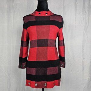 Belldini Large-Plaid Knit Blouse Women's S (Red/Black)
